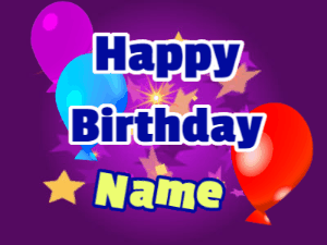 A lovely purple birthday gif animated with moving text, a balloon, and bubbles. Customize it.