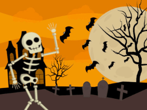 GIF: Skeleton Presenting a Halloween Invite