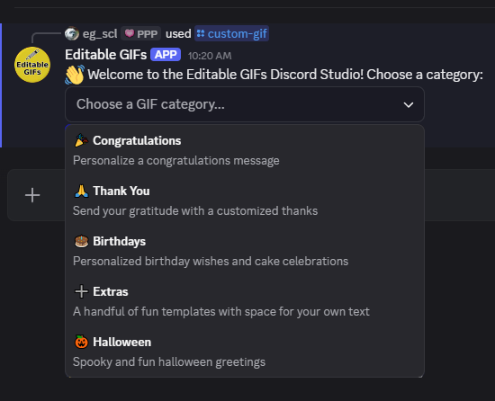 Select a gif category to customize in Discord
