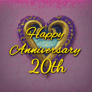 A dynamic GIF featuring animated text and decorative elements that celebrate the 20-year anniversary milestone.