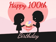 Happy Birthday Age 100 GIF, 100th Birthday GIF: Cute happy birthday gif with love sharing a cupcake on your special day. Customize the name.