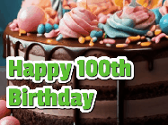 Happy Birthday Age 100 GIF, 100th Birthday GIF: A beautiful and elegant birthday cake gif with pink text to customize and animated flowers.