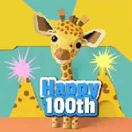 Happy Birthday Age 100 GIF, 100th Birthday GIF: Cute giraffee birthday gif depicting a paper cutout bobbing giraffe head and birthday text you can customize with sparklers.