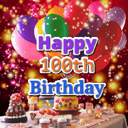Happy Birthday Age 100 GIF, 100th Birthday GIF: Animated happy birthday gif on a bright red glittery background and 3 lines of text reading Happy Birthday Customize