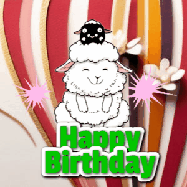 Happy Birthday Age 16 GIF, 16th Birthday GIF: A cute lamb gif with a bouncing lamb with sparklers with text flashing Happy Birthday Name that can be customized.