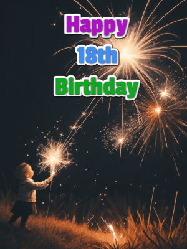 Happy Birthday Age 18 GIF, 18th Birthday GIF: A little girl launching birthday sparklers at night with Happy Birthday Name text you can personalize. 