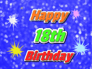 Happy Birthday Age 18 GIF, 18th Birthday GIF: A glitter birthday gif with a blue glitter background and animated text reading Happy Birthday Name