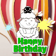 Happy Birthday Age 18 GIF, 18th Birthday GIF: A cute lamb gif with a bouncing lamb with sparklers with text flashing Happy Birthday Name that can be customized.