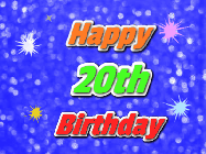 Happy Birthday Age 20 GIF, 20th Birthday GIF: A glitter birthday gif with a blue glitter background and animated text reading Happy Birthday Name