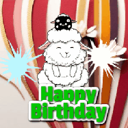 Happy Birthday Age 20 GIF, 20th Birthday GIF: A cute lamb gif with a bouncing lamb with sparklers with text flashing Happy Birthday Name that can be customized.