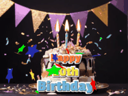 Happy Birthday Age 20 GIF, 20th Birthday GIF: Happy birthday cake animated gif with flickering candles, animated text, and falling confetti. Customize text reading Happy Birthday Customize.