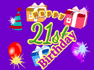 Happy Birthday Age 21 GIF, 21st Birthday GIF: Animated Birthday GIF with growing and shrinking background and sparklers and a customizable name that spins around.