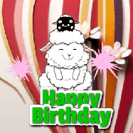 Happy Birthday Age 21 GIF, 21st Birthday GIF: A cute lamb gif with a bouncing lamb with sparklers with text flashing Happy Birthday Name that can be customized.