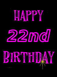 Happy Birthday Age 22 GIF, 22nd Birthday GIF: Retro happy birthday GIF with 2 lines of text you can customize on a black background with animated twinkles.