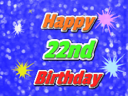 Happy Birthday Age 22 GIF, 22nd Birthday GIF: A glitter birthday gif with a blue glitter background and animated text reading Happy Birthday Name