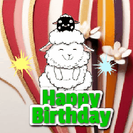 Happy Birthday Age 22 GIF, 22nd Birthday GIF: A cute lamb gif with a bouncing lamb with sparklers with text flashing Happy Birthday Name that can be customized.