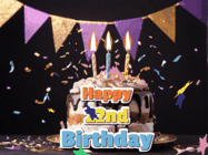 Happy Birthday Age 22 GIF, 22nd Birthday GIF: Happy birthday cake animated gif with flickering candles, animated text, and falling confetti. Customize text reading Happy Birthday Customize.
