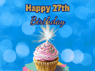 Happy Birthday Age 27 GIF, 27th Birthday GIF: Animated gif happy birthday cupcake with sparkler and customizable glittering text