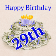 Happy Birthday Age 29 GIF, 29th Birthday GIF: A beautiful animated birthday gif with a vintage style cake drawing and animated candle flames. Customize the name and text.