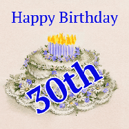 Happy Birthday Age 30 GIF, 30th Birthday GIF: A beautiful animated birthday gif with a vintage style cake drawing and animated candle flames. Customize the name and text.
