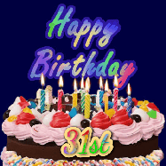 Happy Birthday Age 31 GIF, 31st Birthday GIF: A dark blue birthday gif with a beautiful cake with flickering candles, background sparkles and a name to customize.