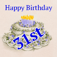 Happy Birthday Age 31 GIF, 31st Birthday GIF: A beautiful animated birthday gif with a vintage style cake drawing and animated candle flames. Customize the name and text.
