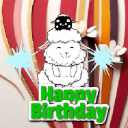 Happy Birthday Age 31 GIF, 31st Birthday GIF: A cute lamb gif with a bouncing lamb with sparklers with text flashing Happy Birthday Name that can be customized.