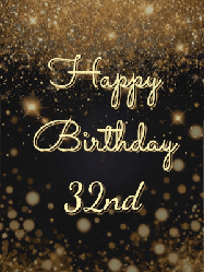 Happy Birthday Age 32 GIF, 32nd Birthday GIF: A beautiful happy birthday gif on a dark glitter background with bubbles and animation. It reads Happy Birtday. Customize it!
