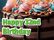 Happy Birthday Age 32 GIF, 32nd Birthday GIF: A beautiful and elegant birthday cake gif with pink text to customize and animated flowers.