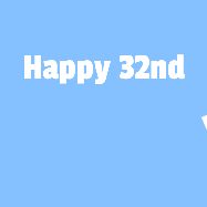Happy Birthday Age 32 GIF, 32nd Birthday GIF: A silly animated Happy Birthday GIF with a smiling emoji rolling into scene and leaving behind a birthday cake.
