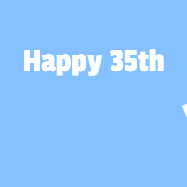 Happy Birthday Age 35 GIF, 35th Birthday GIF: A silly animated Happy Birthday GIF with a smiling emoji rolling into scene and leaving behind a birthday cake.