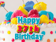 Happy Birthday Age 37 GIF, 37th Birthday GIF: A beautiful colorful animated happy birthday gif with the birthday greeting to customize.