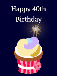 Happy Birthday Age 40 GIF, 40th Birthday GIF: A cute birthday cupcake gif with an animated sparkler and 2 lines of text to customize for a special birthday.