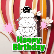 Happy Birthday Age 40 GIF, 40th Birthday GIF: A cute lamb gif with a bouncing lamb with sparklers with text flashing Happy Birthday Name that can be customized.