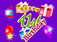 Happy Birthday Age 41 GIF, 41st Birthday GIF: Animated Birthday GIF with growing and shrinking background and sparklers and a customizable name that spins around.