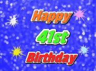 Happy Birthday Age 41 GIF, 41st Birthday GIF: A glitter birthday gif with a blue glitter background and animated text reading Happy Birthday Name