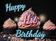 Happy Birthday Age 41 GIF, 41st Birthday GIF: A delicious cupcake gif with animated sparkles reading Happy Birthday with a name to customize