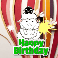 Happy Birthday Age 41 GIF, 41st Birthday GIF: A cute lamb gif with a bouncing lamb with sparklers with text flashing Happy Birthday Name that can be customized.