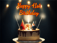 Happy Birthday Age 41 GIF, 41st Birthday GIF: Animated birthday cake gif with sparklers on a dark background. Personalize up to 3 lines of text.