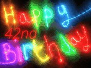 Happy Birthday Age 42 GIF, 42nd Birthday GIF: Flashing neon happy birthday gif with a name you can customize. The Happy Birthday is colourful.