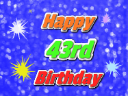 Happy Birthday Age 43 GIF, 43rd Birthday GIF: A glitter birthday gif with a blue glitter background and animated text reading Happy Birthday Name