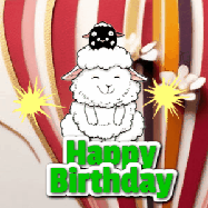 Happy Birthday Age 45 GIF, 45th Birthday GIF: A cute lamb gif with a bouncing lamb with sparklers with text flashing Happy Birthday Name that can be customized.