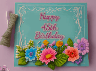 Happy Birthday Age 45 GIF, 45th Birthday GIF: Animated Birthday GIF as a colorful birthday card reading Happy Birthday Name and flower petals floating past.