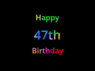 Happy Birthday Age 47 GIF, 47th Birthday GIF: Happy birthday gif with animated rainbow lettering on a black background with hearts float up past them.