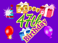 Happy Birthday Age 47 GIF, 47th Birthday GIF: Animated Birthday GIF with growing and shrinking background and sparklers and a customizable name that spins around.