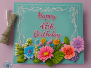 Happy Birthday Age 47 GIF, 47th Birthday GIF: Animated Birthday GIF as a colorful birthday card reading Happy Birthday Name and flower petals floating past.