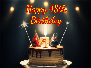 Happy Birthday Age 48 GIF, 48th Birthday GIF: Animated birthday cake gif with sparklers on a dark background. Personalize up to 3 lines of text.