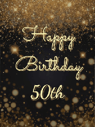 Happy Birthday Age 50 GIF, 50th Birthday GIF: A beautiful happy birthday gif on a dark glitter background with bubbles and animation. It reads Happy Birtday. Customize it!