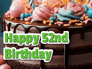 Happy Birthday Age 52 GIF, 52nd Birthday GIF: A beautiful and elegant birthday cake gif with pink text to customize and animated flowers.