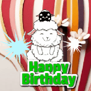 Happy Birthday Age 52 GIF, 52nd Birthday GIF: A cute lamb gif with a bouncing lamb with sparklers with text flashing Happy Birthday Name that can be customized.